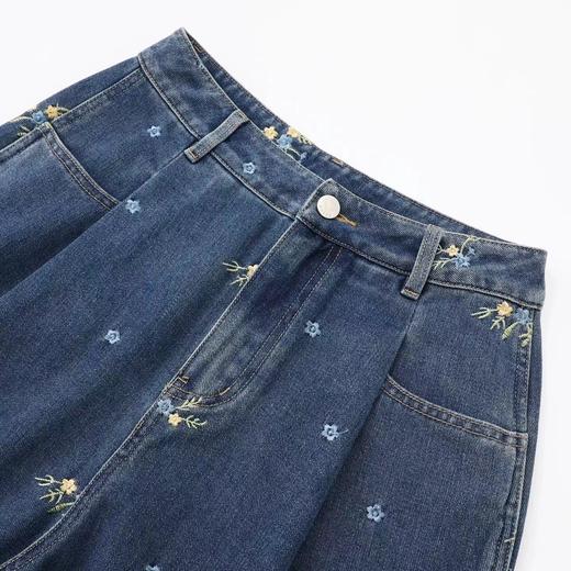 F031690蓝色刺绣碎花水洗牛仔裤子女2026春新款垂感拖地阔腿长裤 商品图4
