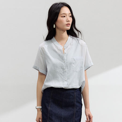 【15天内发出】春夏天丝亚麻短袖衬衫 简约百搭纽扣衬衣 高级感韩系休闲气质上衣 商品图2