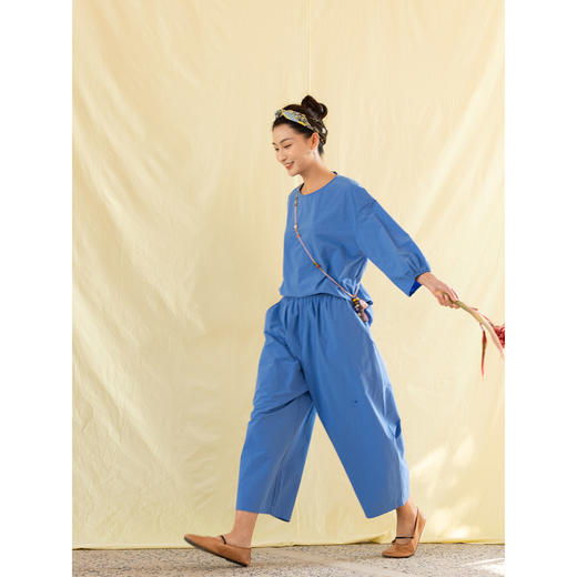 牧衣游原创 60支新疆长绒棉休闲长裤新款宽松简约百搭裤子 晴山 商品图2