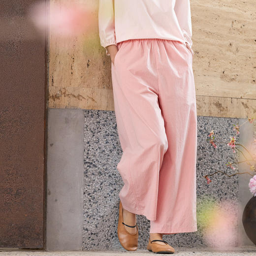 牧衣游原创 净色纯棉休闲长裤新款宽松百搭舒适松紧腰裤子 春意蓝 商品图0