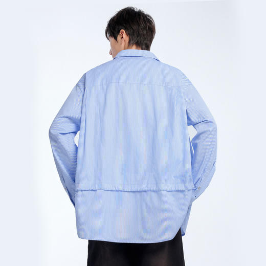 NPC潮牌韩系设计感条纹宽松长袖春季衬衫抽绳调节春新品NP61SH02 商品图2