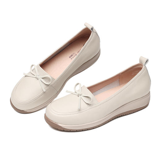 信诺蝴蝶结平底单鞋女真皮软底舒适一脚蹬妈妈鞋温柔风6C2680-2 商品图4