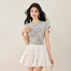 西遇灰色短袖T恤女2026年夏季新款蝴蝶结圆领修身正肩休闲上衣SS060226 商品缩略图0