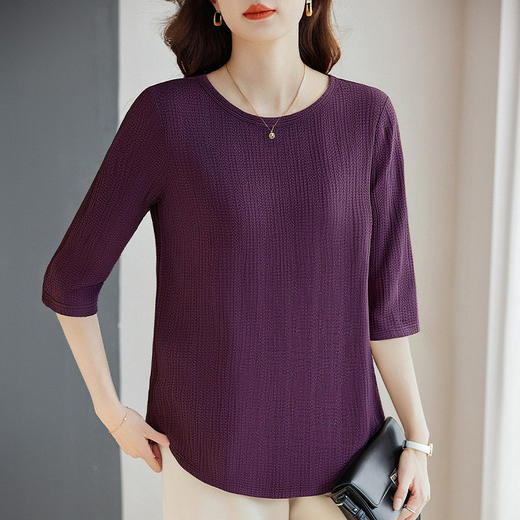 春季大码七分袖上衣女2026新款妈妈高端洋气小衫宽松女士中袖t恤 商品图2
