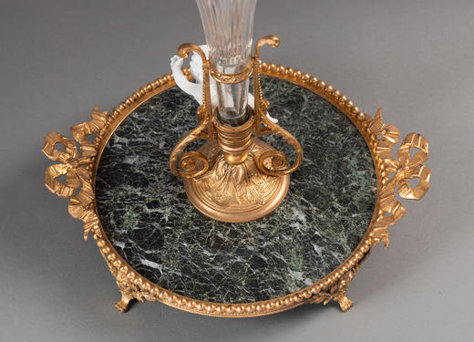 独角鹿西洋古董19世纪末至20世纪初法国出品水晶配碧色大理石塞弗尔素胎瓷天使装饰花插桌中摆件 商品图7