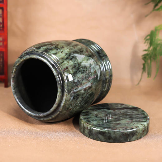 天然玉石骨灰坛大理石绿色净面骨灰桶骨灰坛16*19cm 商品图1