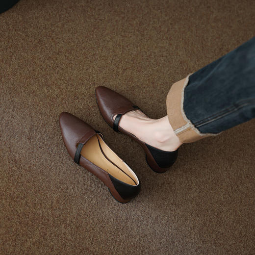 【预售7天】法式拼色软羊皮低跟单鞋温柔轻便脚蹬小皮鞋HCYYHD&5516 商品图3