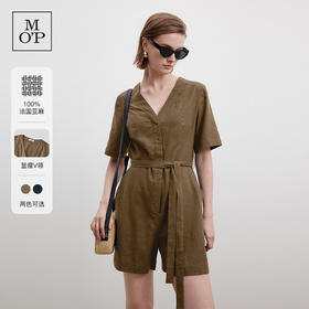 Marc O'Polo/MOP夏季新款好看时尚V领短袖天然亚麻连体短裤女套装