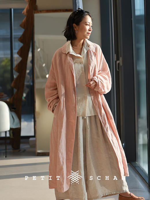 Petit Schan小闪 CLO#1077 The Oriental Matisse 东方马蒂斯   纯亚麻成衣染色长款风衣外套 商品图5