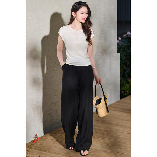 舒适天丝桑蚕丝针织衫 米思阳2026春夏新款休闲感T恤上衣女2110 商品图4