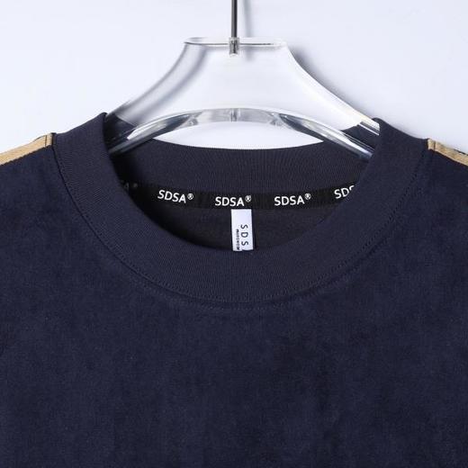 SDSA男装2026新款高贵轻奢复古植绒撞色织带设计圆领短袖T恤百搭 商品图1