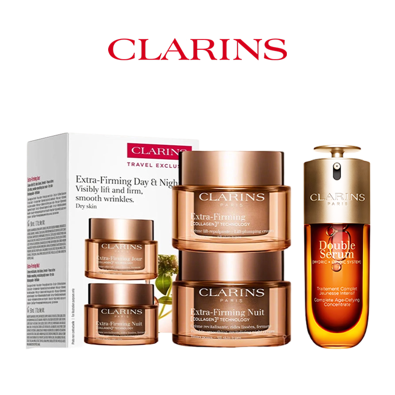 CLARINS娇韵诗 新版弹簧日晚霜双萃三件套组（新版日霜50ml+晚霜50ml套盒+第九代双萃50ml） 香港直邮，长效抗老，改善细纹，让肌肤更紧致光滑