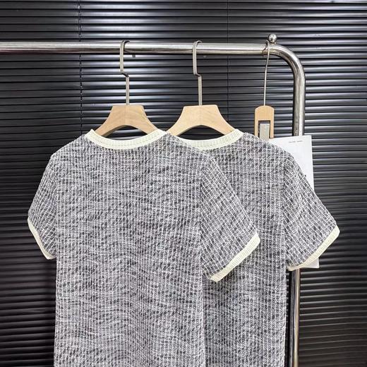 F0316108夏季新款法式小香风肌理感浮雕钉珠拼色圆领短袖T恤 商品图3