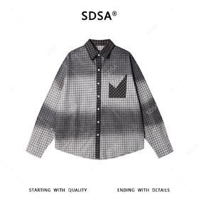 SDSA男装2026新款高贵轻奢撞色小格拼接子翻领长袖衬衫百搭休闲