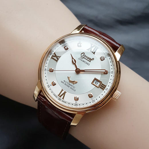 【95新】OGIVAL 爱其华自动机械机芯日期显示40MM（男款）18K玫瑰金090326NJS18 商品图8