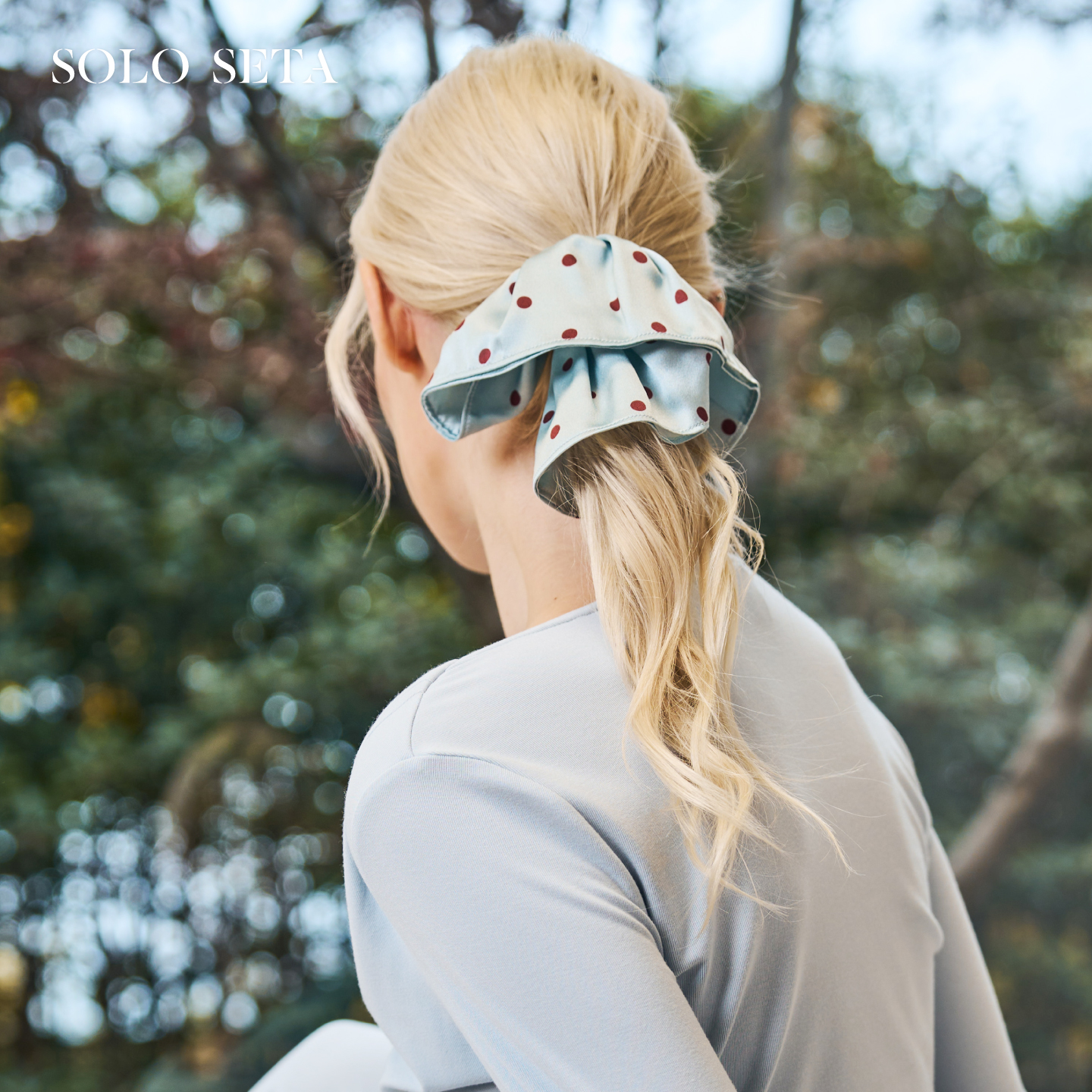 Solo seta22姆米真丝印花大肠发圈高级感慵懒风桑蚕丝波点印花