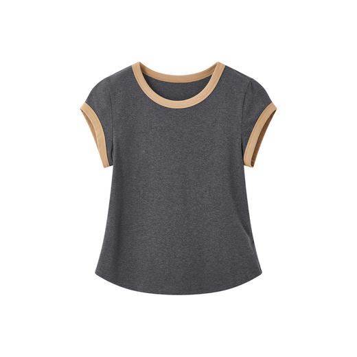 谜底撞色T恤短袖2026年夏季新品亲肤棉质弹力舒适贴身女262MT0677 商品图4