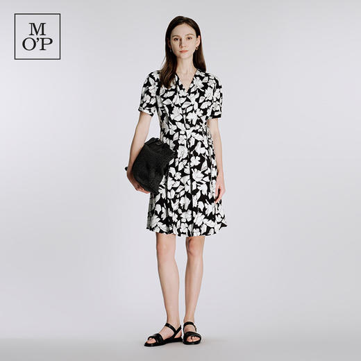 Marc O'Polo/MOP夏季新款好看黑白自然植物印花收腰短袖连衣裙女 商品图3
