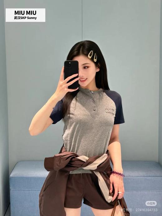 F031685早春学院风氛围感拉满贴布绣撞色半开领开衫短袖 商品图6