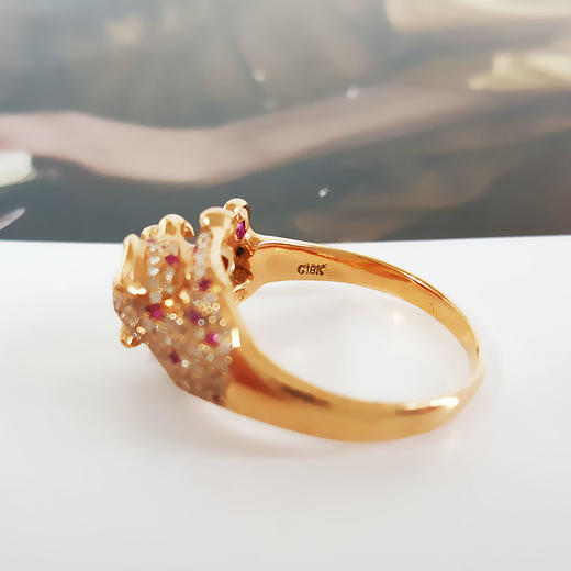 【天然正品】AU750玫瑰金时尚设计师款豹子头群镶钻石戒指10号（戒圈可改）280226NJS62 商品图5