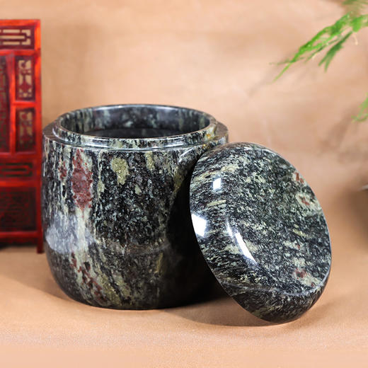 天然玉石骨灰坛绿色净面骨灰桶冬瓜骨灰坛22.5*23cm 商品图0