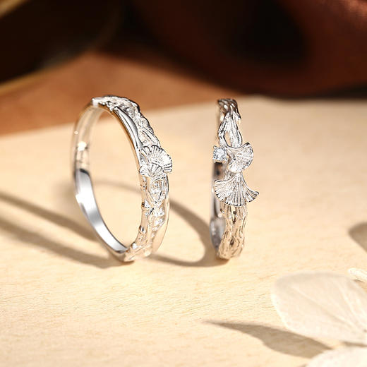 卡蒂罗KADER 杏运情侣对戒 925银幸运精致杏叶清新设计开口杏运一生可调节素圈一对 简约优雅精致高级感恋爱表白 商品图5
