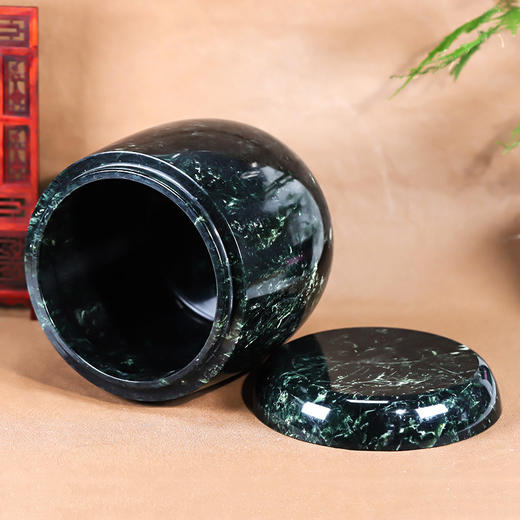 天然玉石骨灰坛绿色净面骨灰桶骨灰盅20*20cm 商品图1