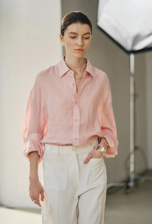 F0316102亚麻三文鱼粉衬衫早春新款高阶通勤衬衫上衣 商品图14