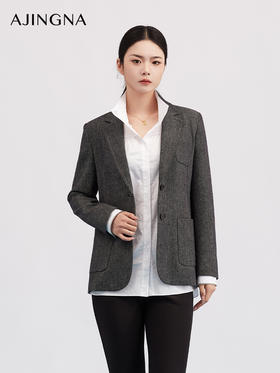 【商场同款】阿菁娜春季新款气质牛仔单西装灰色调百搭挺括穿出职场时尚感A30Q108020