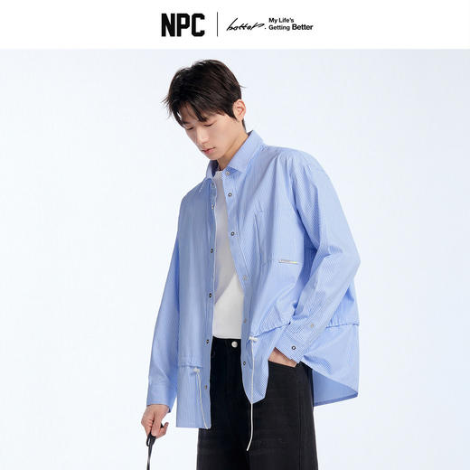 NPC潮牌韩系设计感条纹宽松长袖春季衬衫抽绳调节春新品NP61SH02 商品图0