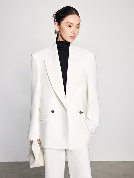 法小曼*子珍气质女神范高端套装白色阔型西装女高级感正肩大女主气场 商品图7