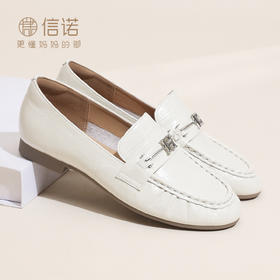 信诺妈妈鞋真皮女鞋复古英伦风乐福豆豆鞋软底不累脚2026春季新款X6C097-50