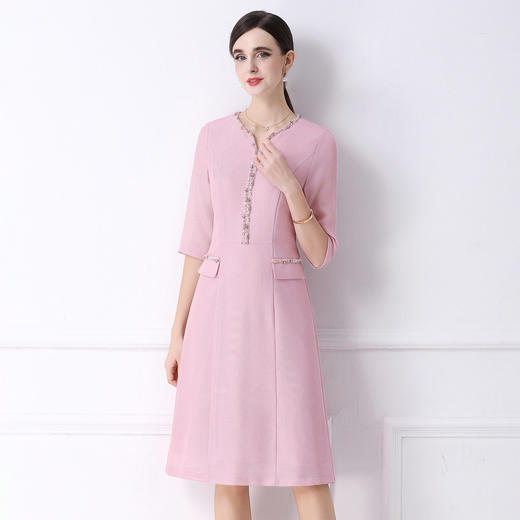 「高货deo」全新升级【铂金会员441/天猫599/差价158】(12742)洛诗琳气质优雅手工钉珠连衣裙2026轻奢小香风显瘦A字裙 商品图1