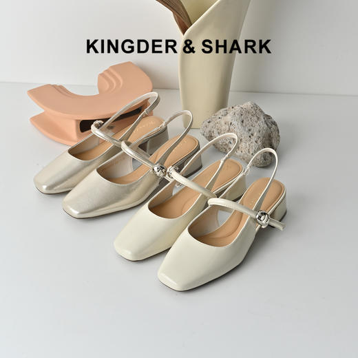经典鲨2026年夏专柜新品时尚方头中粗跟气质后空凉鞋单鞋女KW89-629101 商品图0