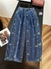 F031690蓝色刺绣碎花水洗牛仔裤子女2026春新款垂感拖地阔腿长裤 商品缩略图2