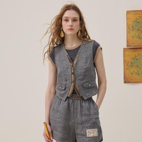 谜底西装马甲2026年夏季新品老钱风复古拼接艺术马夹女262MM0628