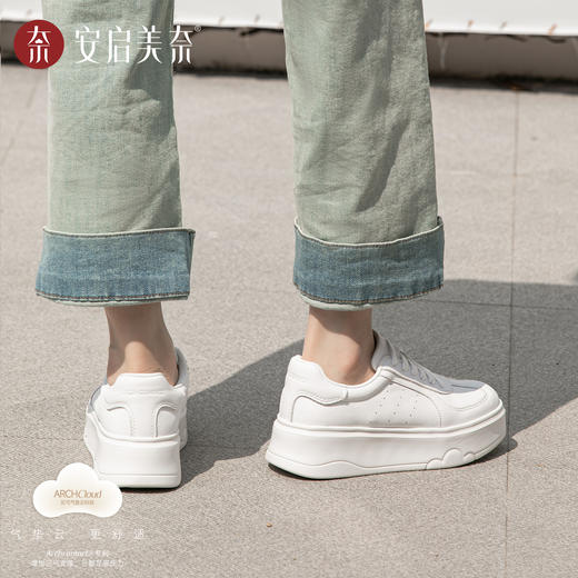 ARCH CONTACT安启美奈厚底小白鞋松糕底休闲百搭透气系带板鞋53109 商品图3