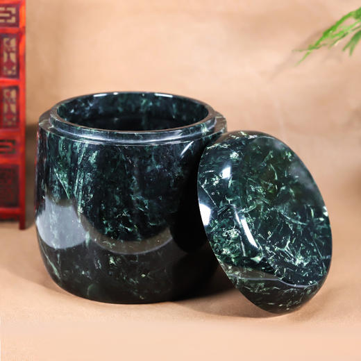 天然玉石骨灰坛绿色净面骨灰桶骨灰盅22.5*23cm 商品图1
