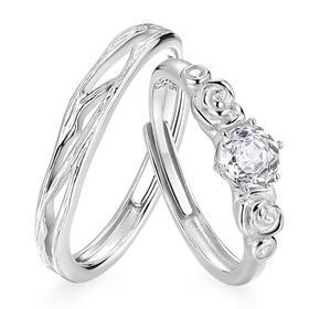 卡蒂罗KADER  玫瑰颂歌情侣对戒 925银璀璨闪耀炽热的真心男女友开口可调节一对 浪漫恋爱告白氛围感