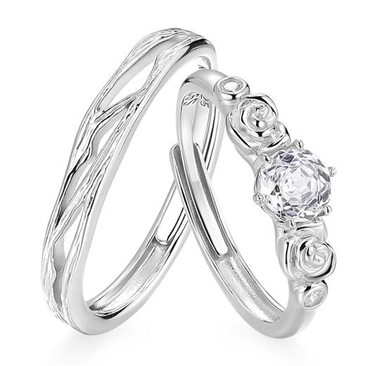 卡蒂罗KADER  玫瑰颂歌情侣对戒 925银璀璨闪耀炽热的真心男女友开口可调节一对 浪漫恋爱告白氛围感 商品图0