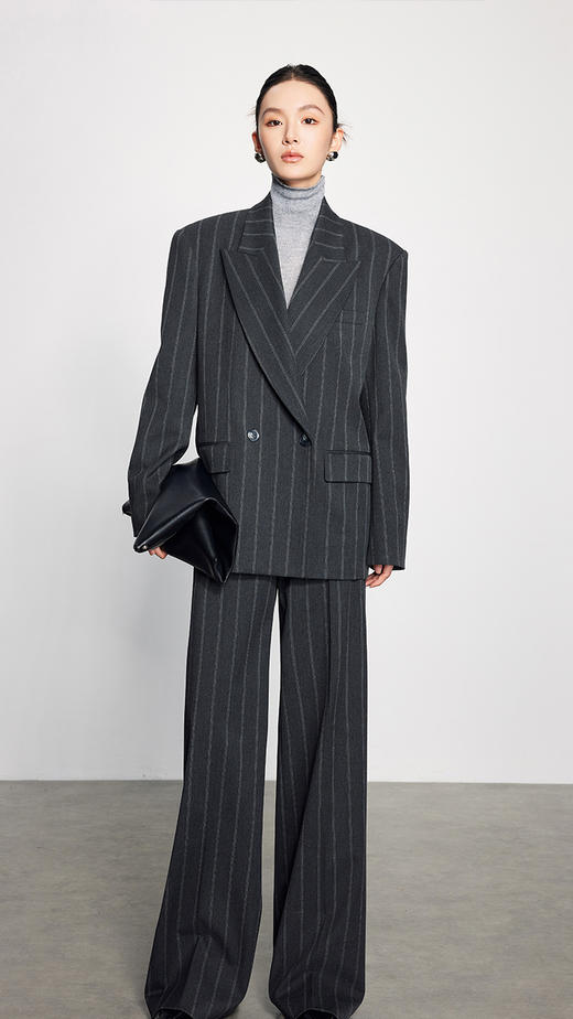 法小曼*子珍条纹气质西装套装高级显瘦休闲风宽松灰色西服 商品图5