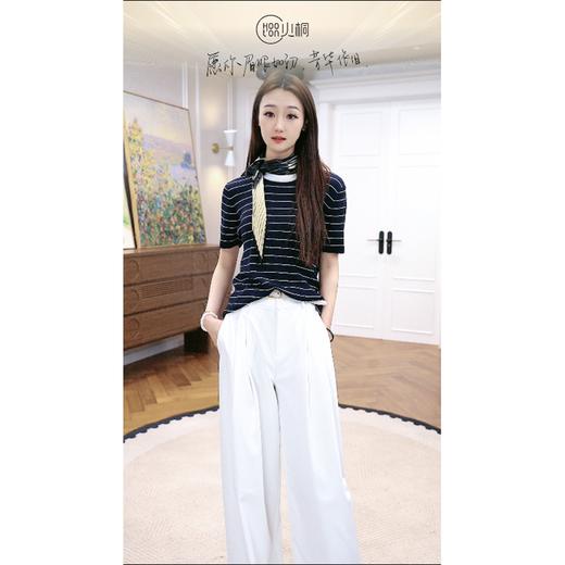 火桐hooton 经典永恒 莱赛尔桑蚕丝混纺条纹套头衫 商品图0