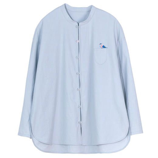 牧衣游原创 手工刺绣60支纯棉净色衬衫新款通勤简约百搭衬衣 皎月 商品图4