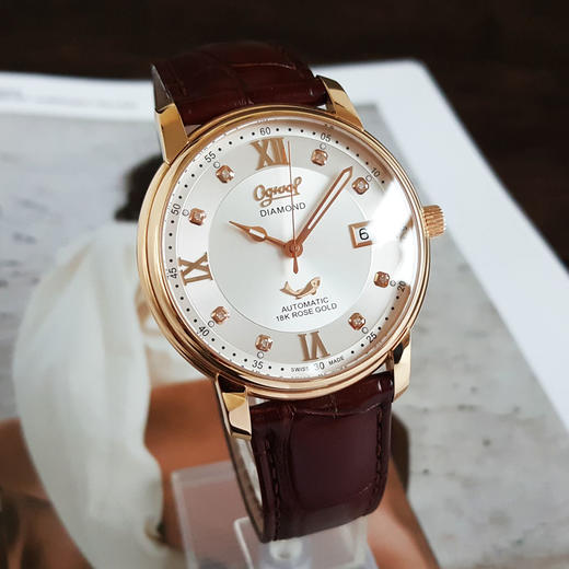 【95新】OGIVAL 爱其华自动机械机芯日期显示40MM（男款）18K玫瑰金090326NJS18 商品图3