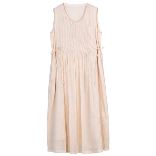 牧衣游原创 100支纯棉净色打条连衣裙女新款气质无袖长裙 花满市 商品图4