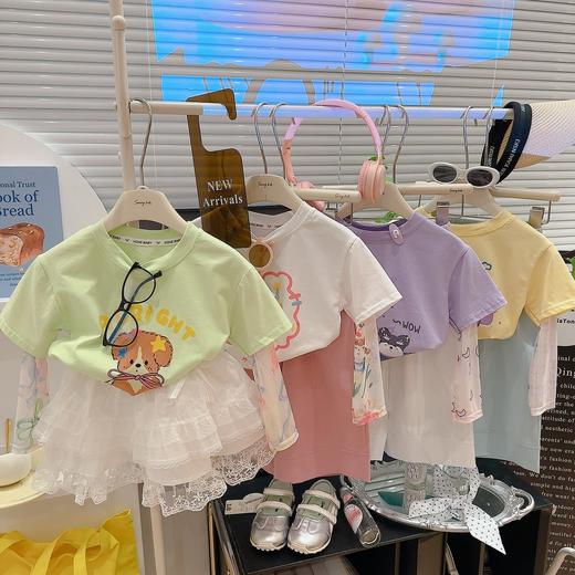 【🌈小仙女过夏天仅需29.9/件】女童夏季假两件半袖T恤25新款拼接防晒袖上衣女孩外穿短袖聚★为爱严选 商品图3
