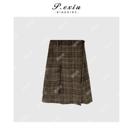 03-3潘依绣丁丁宠粉韩系撞色条纹格子工装半身裙Q2303 商品图0