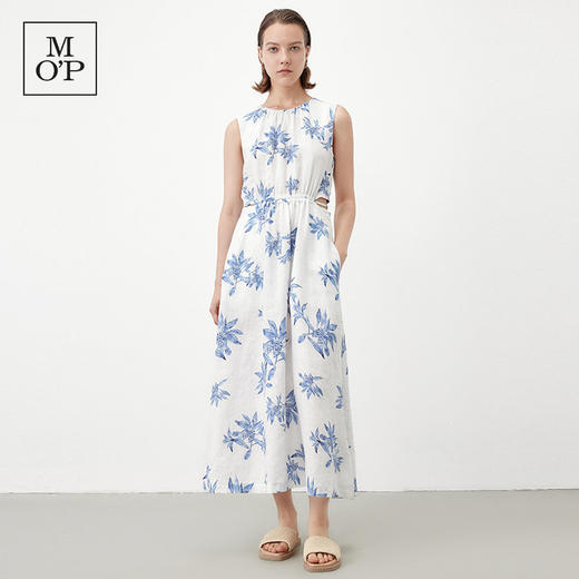 Marc O'Polo/MOP夏季新款好看天然亚麻时尚无袖印花露腰连衣裙女 商品图0