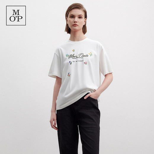 Marc O'Polo夏季新款好看品牌经典logo小刺绣设计感圆领短袖T恤女 商品图0