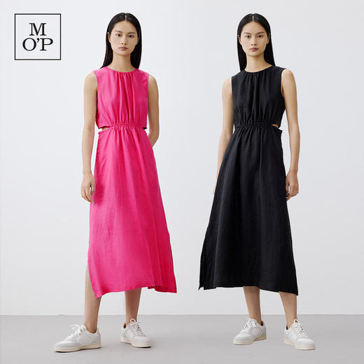 【商场同款】MOP25夏季新款亚麻圆领无袖显瘦露腰设计感连衣裙女 商品图1